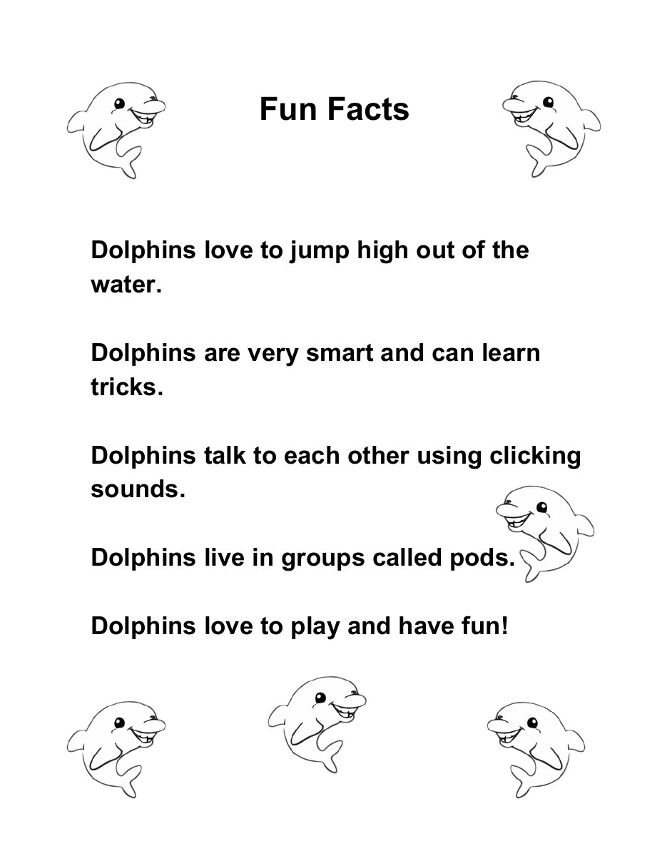My Ocean Friends dolphin fun facts page