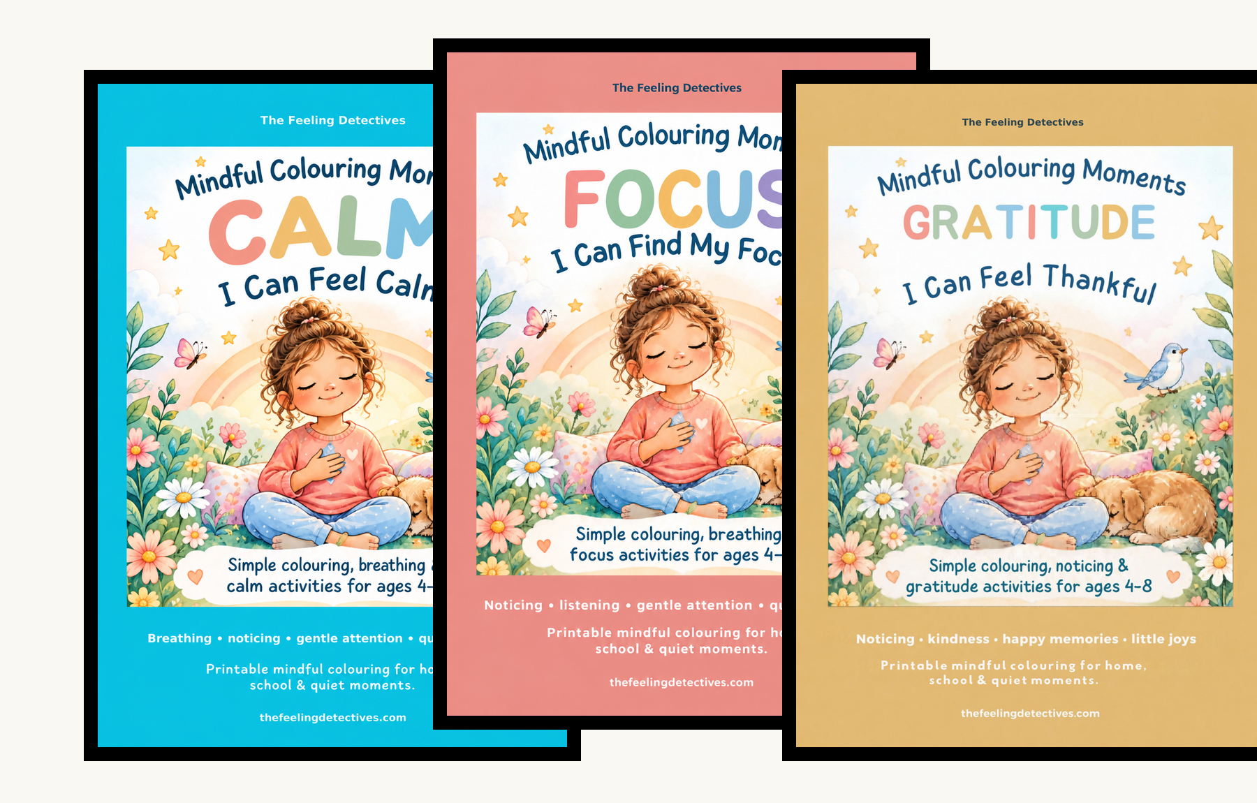 Mindful Colouring Moments First 3 Book Collection — Calm, Focus and Gratitude covers