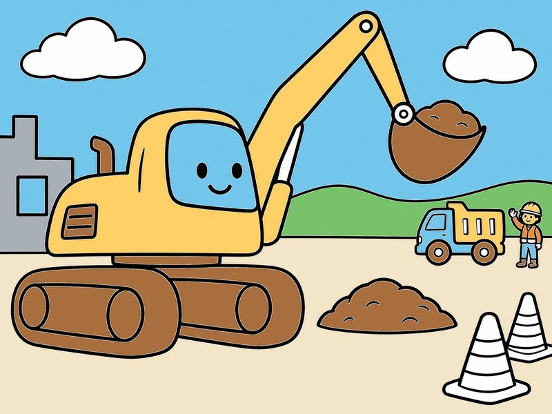 Finished Digger at the Building Site colouring picture