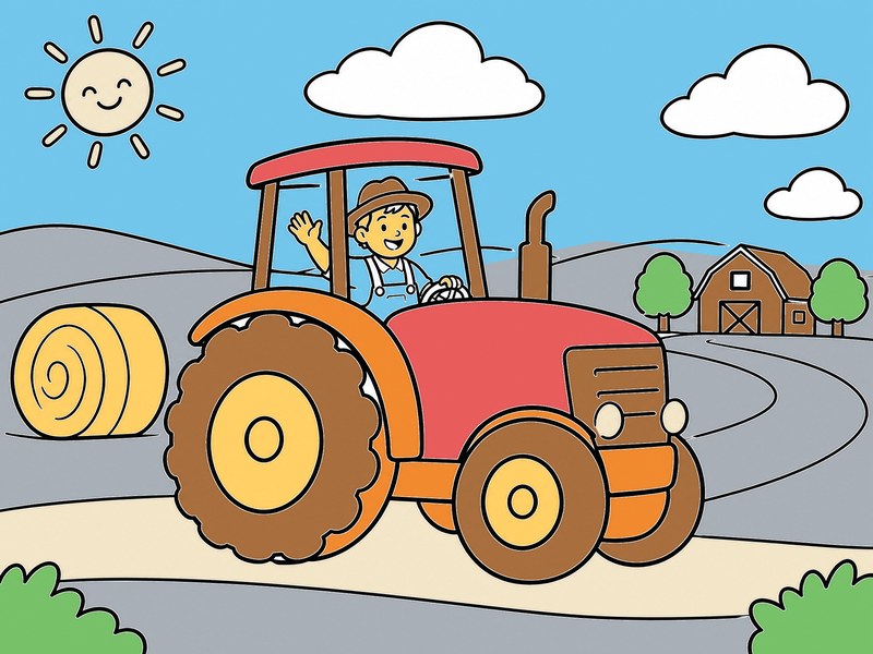 Finished Tractor on the Farm colouring picture